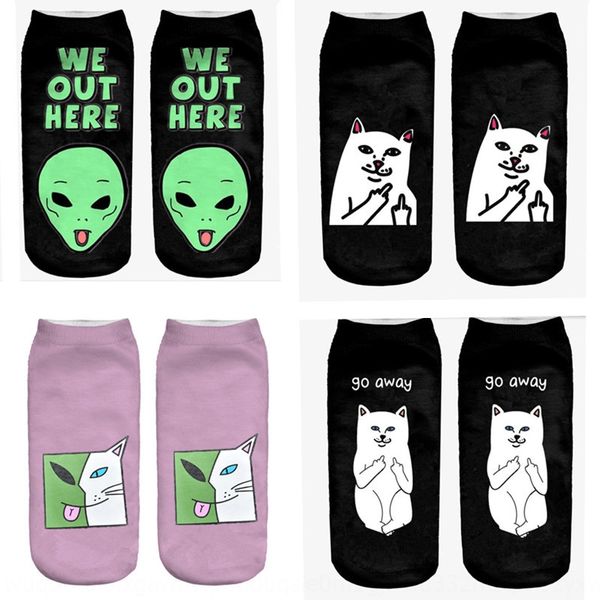 

3d printed middle and finger base cat socks men's and women's hip hop street style cat socks, Black