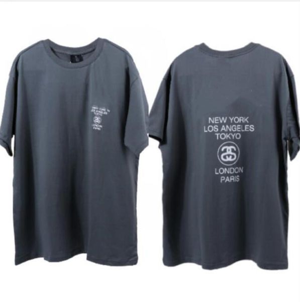 

20ss / stussyss американский уличный бренд тройник основной углерода серый круглый шеи короткий рукав футболки мужчин женщин пара свободные, White;black