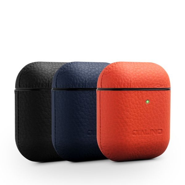 

original qialino genuine leather case for apple airpods luxury fashion protective shell bag case cover for airpods 2 and 1