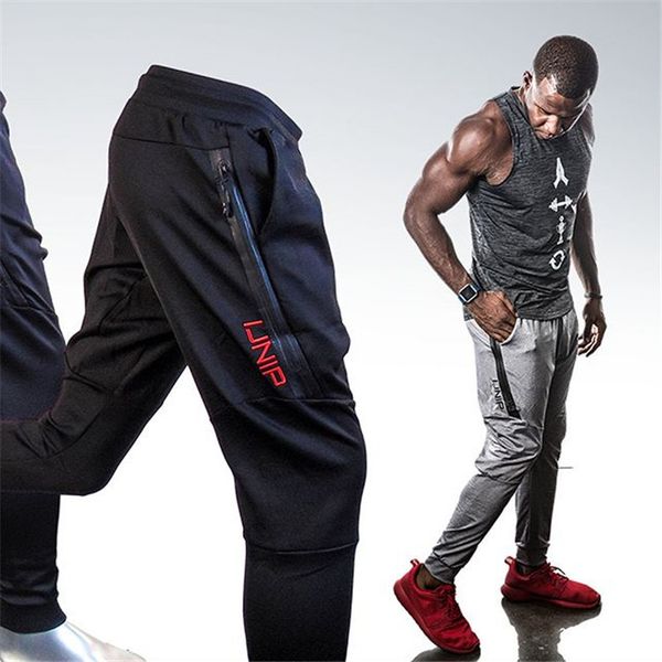 

muscle brothers fitness pants men's zipper sports casual leggings autumn and winter new slim elastic pants, Black