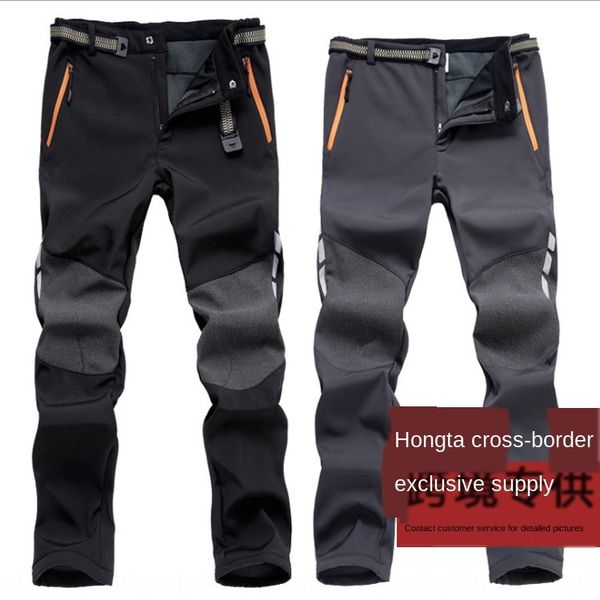 

f4nll outdoor sports men's thickened autumn and winter large size waterproof outdoor sports fleece pants soft shell fleece ski climbing, Blue;black
