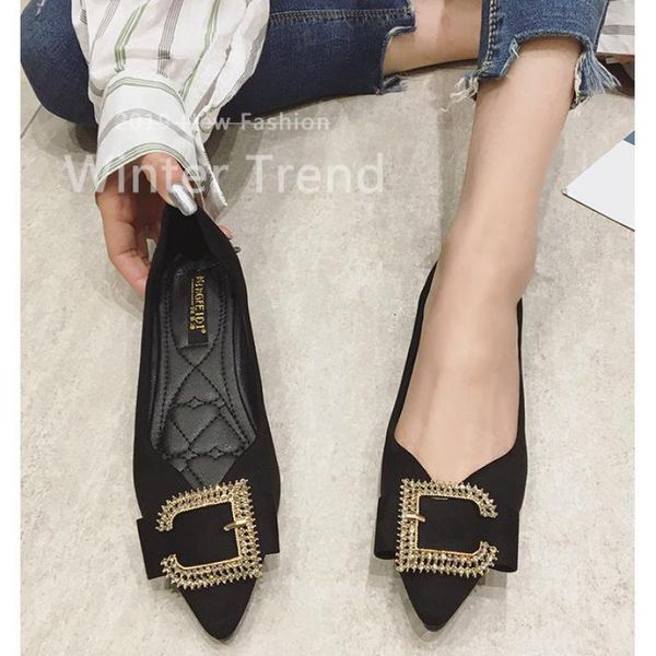 

zapatos mujer women flat shoes slip on loafers lady large size rhinestone moccasins pointed toe office shallow single shoes, Black