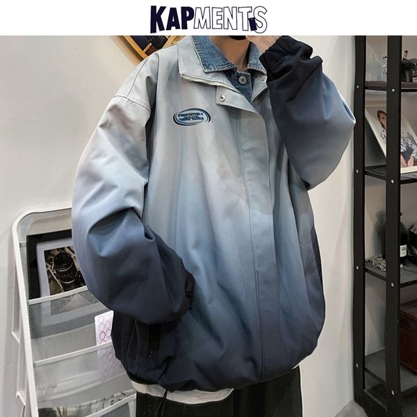 

kapments men fake two pieces streetwear windbreaker 2020 male casual gradient japanese bomber jackets mens kpop harajuku jackets, Black;brown