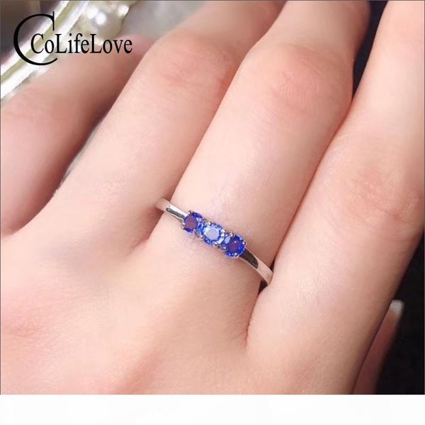 

colife jewelry 100% natural sapphire ring 3mm real sapphire silver ring 925 silver sapphire jewelry gift for girl