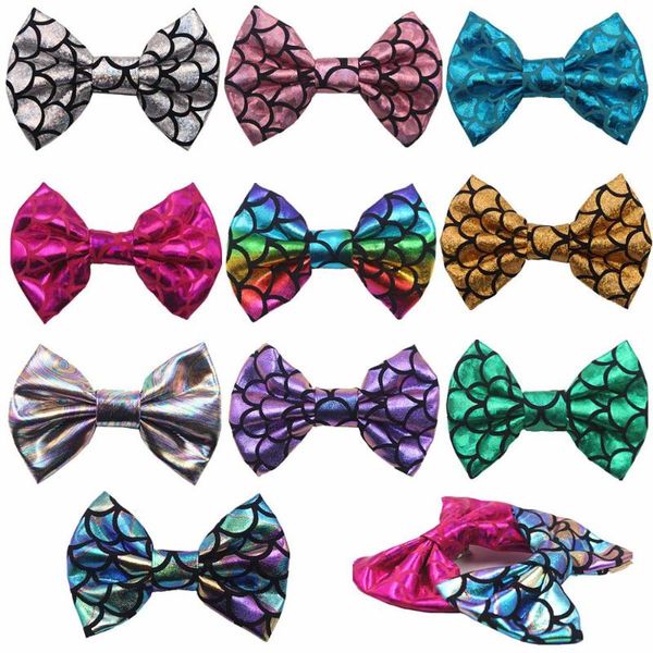 

10pcs 4 inch fish scale bow hair accessories glitter mermaid bowknot hair clip fashion scale sequin bow, Slivery;white
