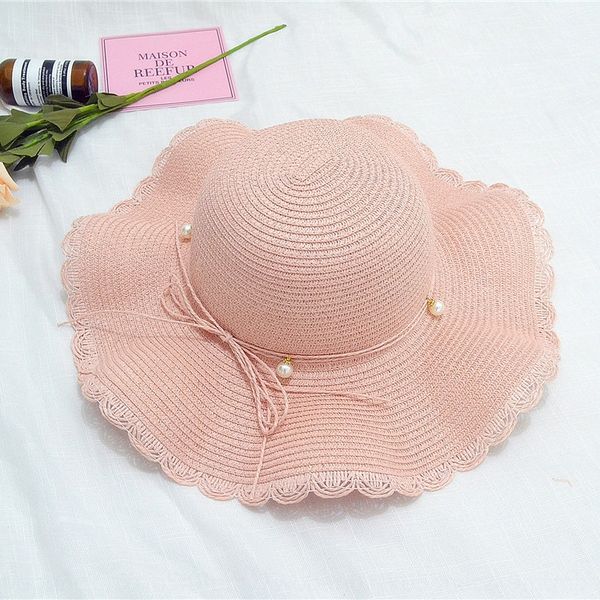 

female hipster lace pearlbutterfly pearllace big cornice bowknot pearl straw summer sun hat travel beach hat, Blue;gray