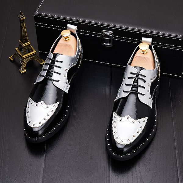 

men's formal leather shoes gold silver business leather shoes oxfords dress loafers chaussure homme, Black