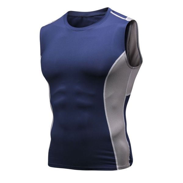 

quickly dry sleeveless gym clothing summer running vest wear sports shirt men compression fitness tights tank top, Black;blue