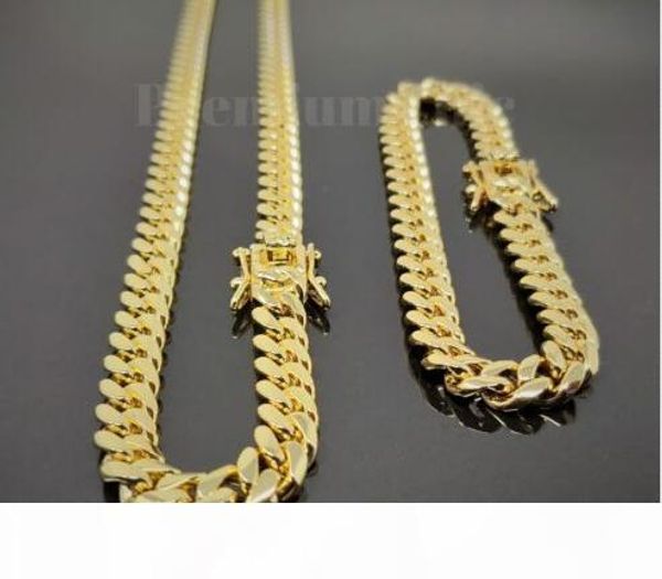 

8mm mens miami cuban link bracelet & chain set 14k gold plated stainless steel, Silver