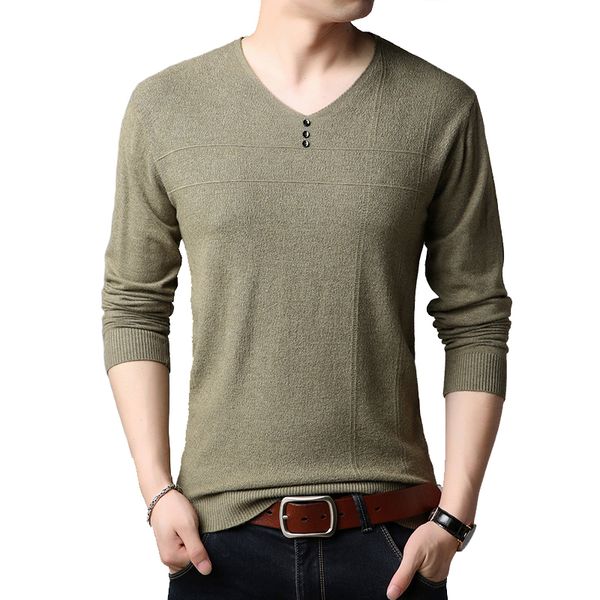 

FUODRAO New Autumn Thin Sweater Men Solid Color Knitted Sweaters Slim Fit V-Neck Pullover Pull Homme Casual Jumper Y258, White;black
