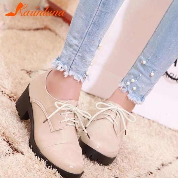 

karin 2020 new fashion large size 43 thick heels office ladies pumps woman shoes lace up platform comfortable dressing shoes, Black