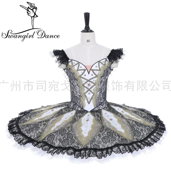 Schwarzes Schwanensee-Wettbewerbs-Tutu-Kostüm für Damen und Erwachsene, 2-teilig, professionelles Ballett-Tutu-Kleid BT2060