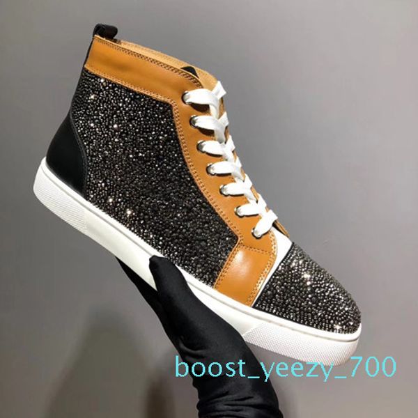 

rhinestone crystal red bottom men sneakers designer luxury mens red bottoms shoes womens high shoes spikes flat trainers b70, Black