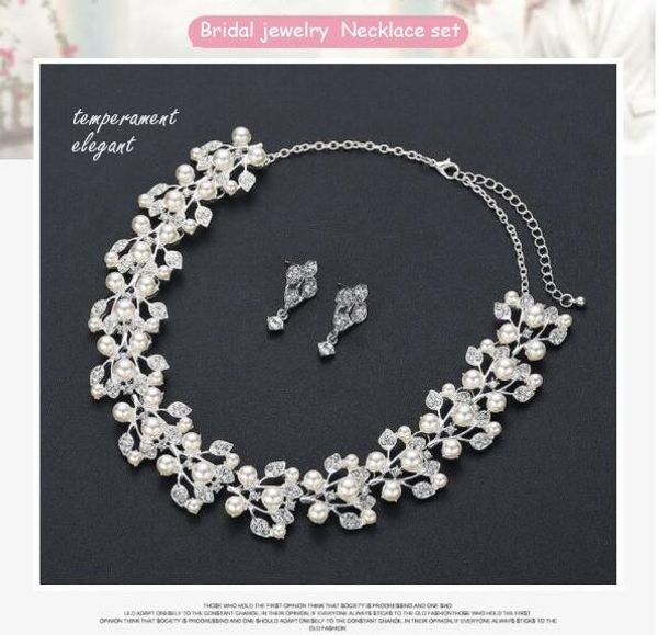 

cross-border creative new bride in europe and america pearl necklace earring bracelet set wedding jewelry wholesale jewelry trade, Silver