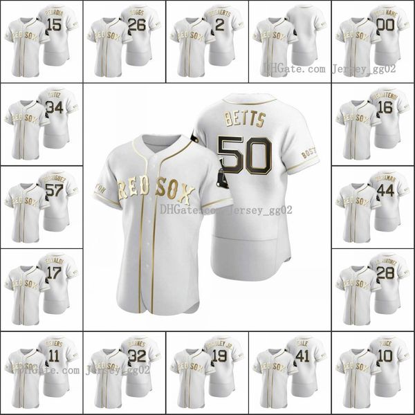 

boston red sox #34 david ortiz 50 mookie betts 15 dustin pedroia men women youth white authentic golden edition custom jersey, Black