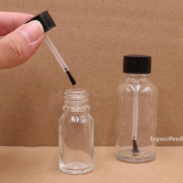 

empty clear glass bottle(with black cap brush) for nail art nail polish liquid blush and glue 5ml to 50ml