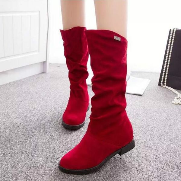 

autumn winter women boots matte flock boots for female ladies height increased low heel shoes lady mid calf high plue 40, Black