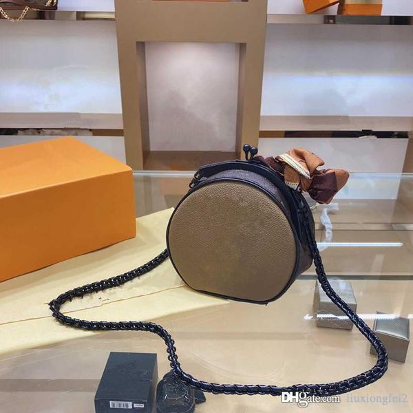 

round cake bag women's fashion shoulder bag handbag 16cm cross bag cowhide color matching handbag chain silk scarf designer louis vuitt