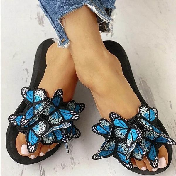 

monerffi 2020 western women's shoes fashion sandals and slippers women thick bottom mixed color slippers butterfly, Black