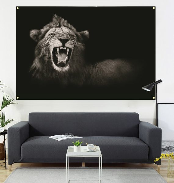 

all lions hang paintings and flags, living room decoration, sofa background, 600d4 buckle, 100 * 150cmopening lion hanging picture hanging f