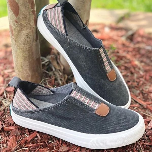 

2020 women loafers striped platform falts canvas shoes ladies slip-on light casual shoes footwear flat female espadrilles, Black