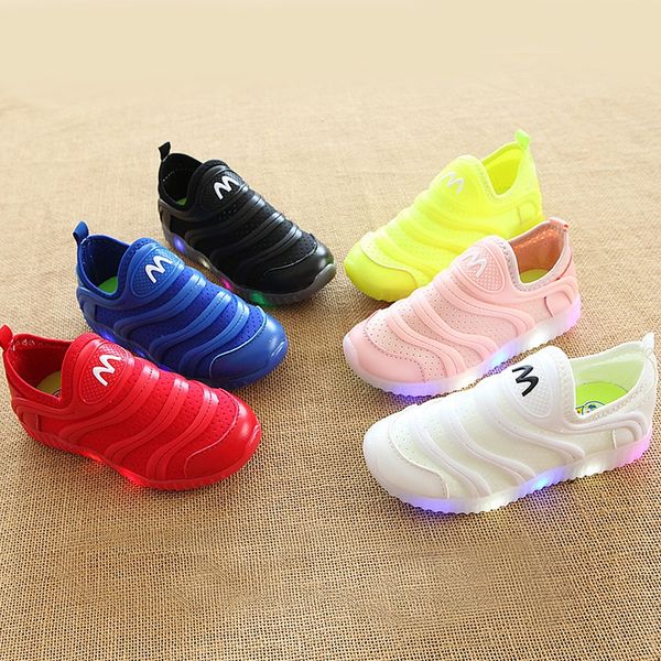 

2020 caterpillar girls lighting boys luminous mesh sports luminous sports shoes breathable hollow leisure running shoes, Black