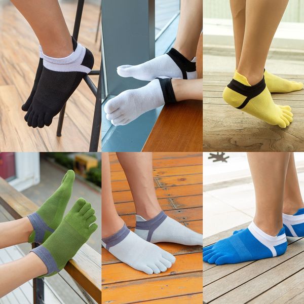 

five-finger men's cotton thread short tube heel protection mesh spring and summer low-protective boat boat socks toe socks, Black