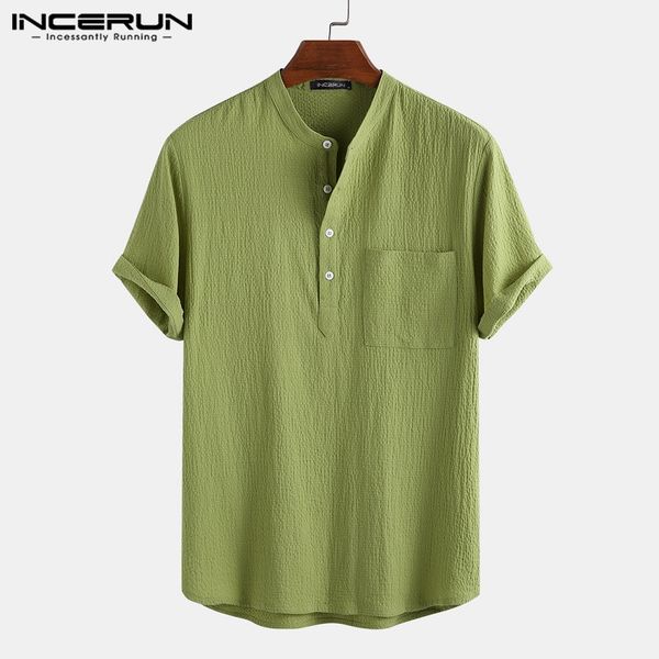 

человек мода карманы сыпучие blusas лета дышащий блуза мужские сплошной цвет рубашки с коротким рукавом стенд цвет камиза incerun s-3xl, White;black