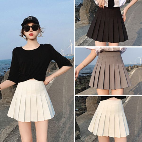

blackday womens pleated mini skirt schoolgirl short dress cosplay club costume solid color mini skirts faldas mujer moda plus size, Black