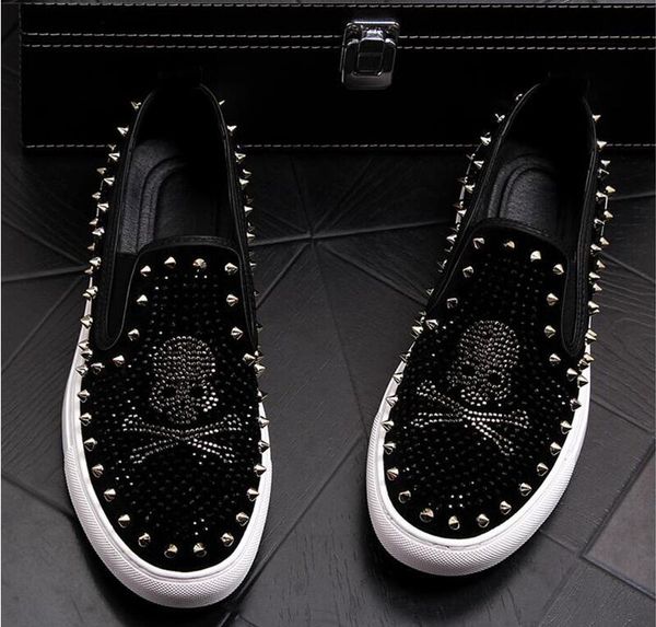 

2020 черепа мужчины мокасины белый алмаз стразы шипы мужчины обувь заклепки вскользь flats кроссовки оптовой размер 38-43, Black