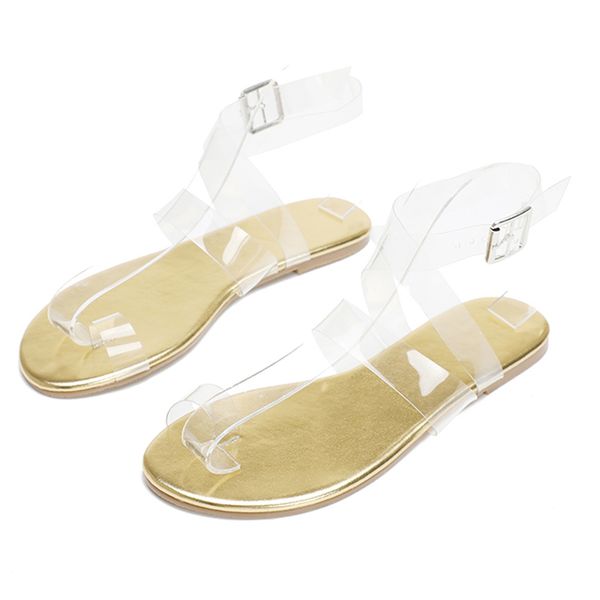 

summer 2020 designer women pvc clear low heels flats sandals gold snake print flat sandals flip flops plus size shoes cs10, Black