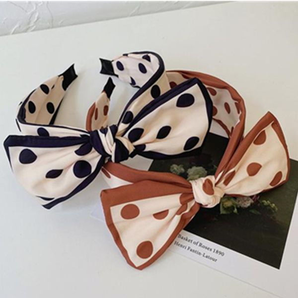 Bolinhas Pretas Imprimir Band Band Band Wide Para Mulheres Headdress Estilo Coreano Senhoras Elegante Hairband Bowknot Adultos Do Cabelo Do Cabelo