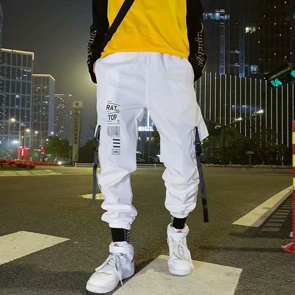 

new men's pants fashion korean style ribbon streetwear harem pants elastic waist cargo men casual hip hop sweatpants men, Black