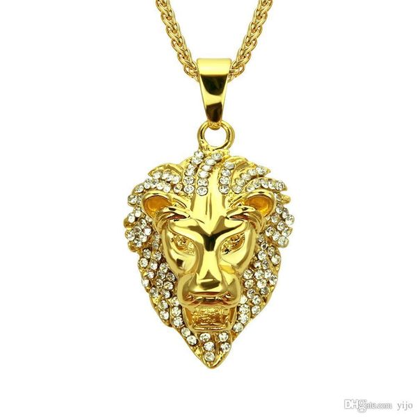 

new fashion mens iced out necklace hip hop full diamond lion head necklace domineering gold necklace jewelry, Silver