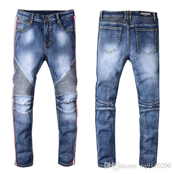 

men's black ripped trend leggings casual luxury jeans men's ripped luxury master design skinny motorcycle locomotive, Blue