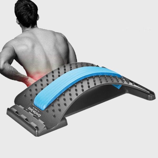 

back massager lumbar support stretcher multi-level back stretching device pain muscle relief, Black;blue