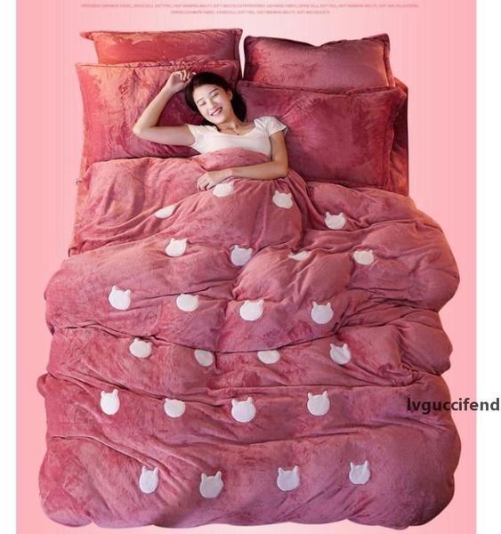 

4pcs thick winter warm flannel fleece fabric bedding set duvet cover set bed sheet pillowcases  king size