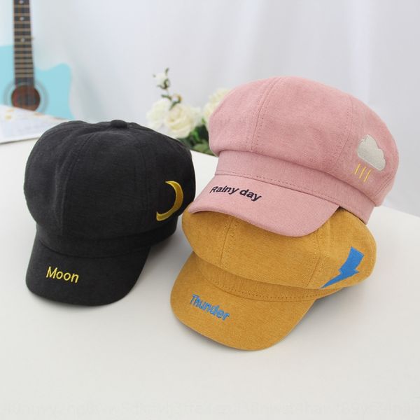 

hat new children's embroidery weather pattern 2-4 beret wick beret years old short eaves corduroy cold-proof hat, Blue;gray