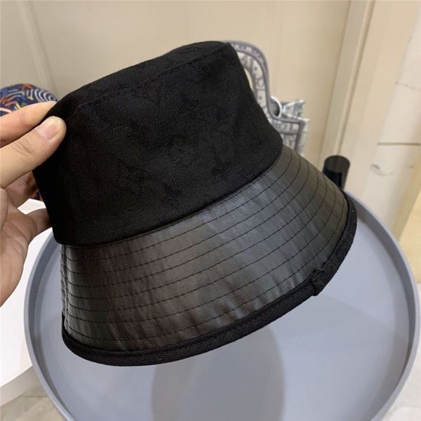 

2020 new bucket hat women men classic fishermen cap fashion leather stingy brim print pattern logo caps high quality