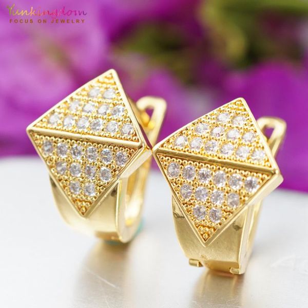 

yunkingdom gold color square fashion hoop earrings for women white cubic zirconia crystal earring hoops brincos k2178, Golden;silver
