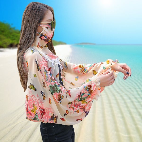 

ac7xc female riding chiffon uv-proof neck mask integrated sunscreen female riding sunscreen chiffon uv-proof neck mask integrated scarf sca, Blue;gray