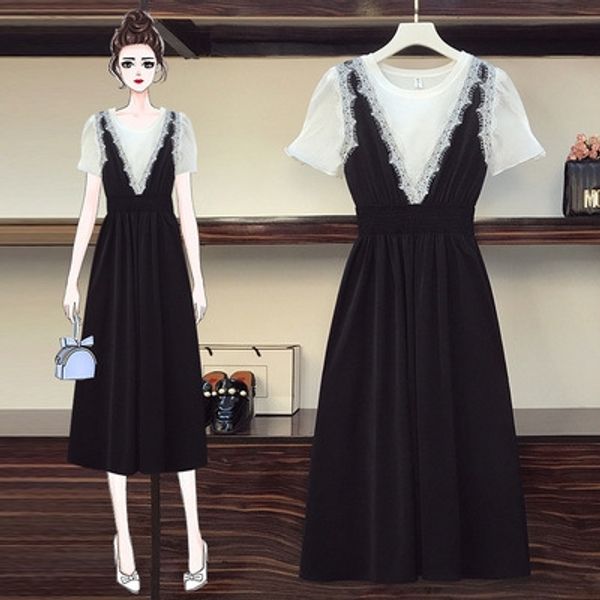 

pjd9h large size women's clothing 2020 summer new suspender skirt dress fat sister slimming belly-covering gentle style strap skirt two, Black;gray
