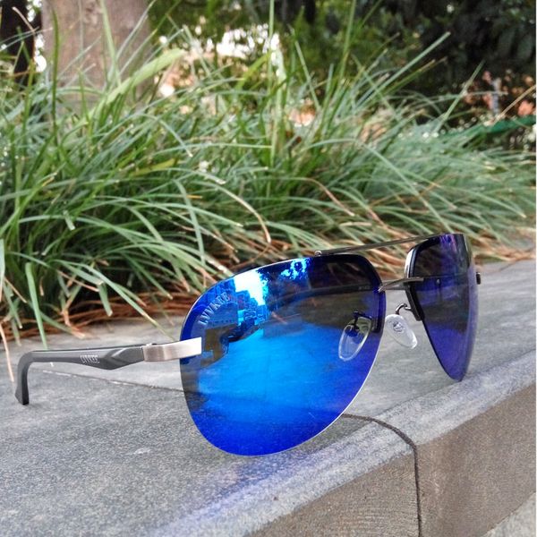 

lvvkee logo aluminum magnesium polarized sunglasses men women uv400 spring hinge color frameless sun glasses, White;black