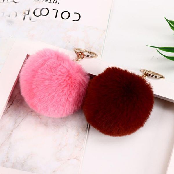 

fluffy faux rex rabbit fur ball pom pom keychain women bag charms man trinket keyring hare toy key chain wedding party gift, Silver