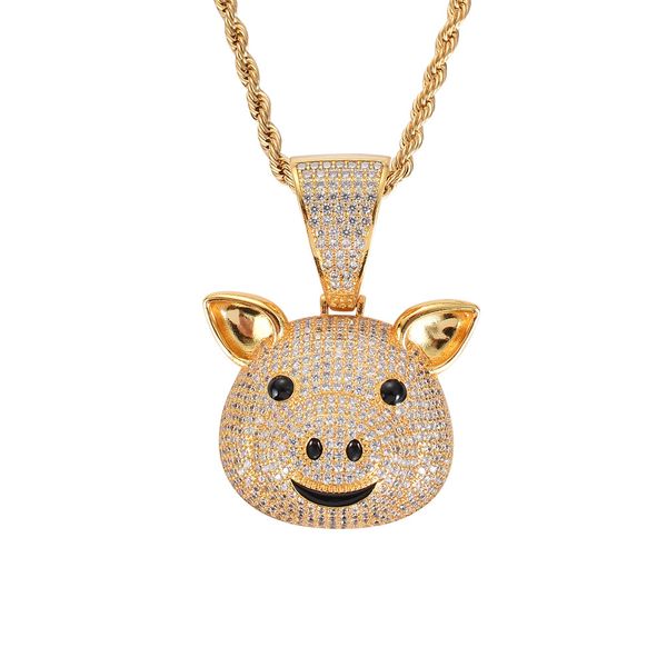 

piggy hip-hop pendant zodiac pig gold necklace cute little animal micro-zircon pendant europe and america style, Silver