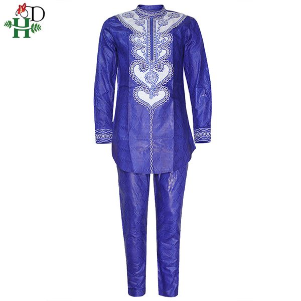 

h&d dashiki shirt pants african men clothes set bazin embroidery trouser suit 2020 mens robes ensemble africaine 2 pieces, Red