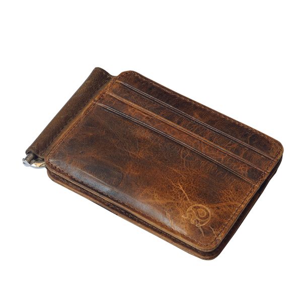 

new luxury retro genuine leather bifold money clip wallet men card holder special design purse clamp card holder, Brown;gray