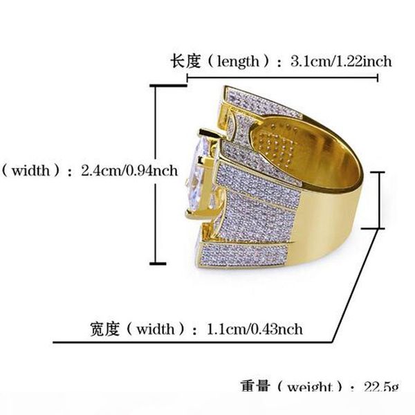 

luxury squared diamond solitaire eternity iced out rings cubic zirconia micro pave simulated diamonds ring with gift box 18k gold plated, Golden;silver