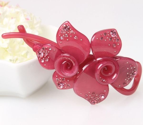 

buena new acrylic rhinestone banana clip elegant camellia accessories pin for hair as5003, Golden;silver