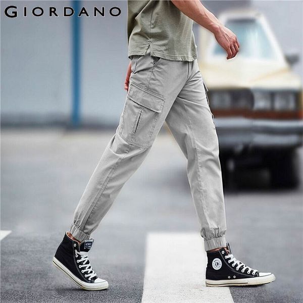 

джордано мужчины брюки легкие cotton cargo pants несколько карманы thin повседневных лодыжек tied лето pantalon homme 01110081, Black